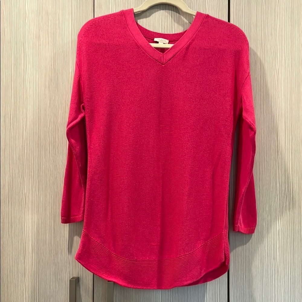 NEW Talbots | Hot Pink V-Neck Knit‎ Tunic Sweater | Petite Small (SP)